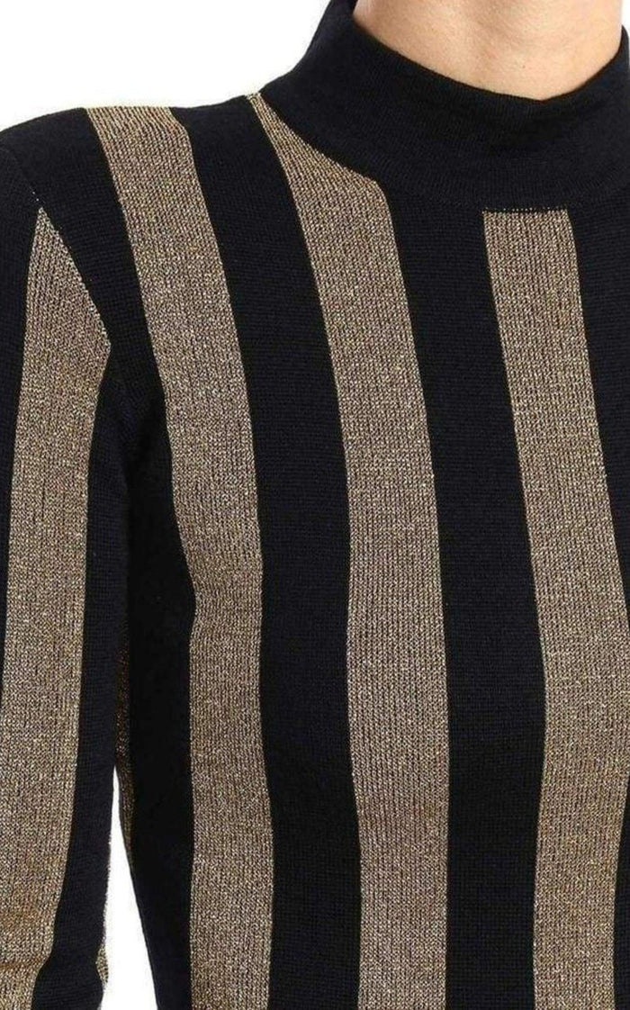 Balmain Lurex Gold Black Striped Pattern Mini Dress - Runway Catalog