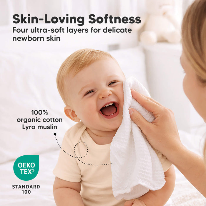 Skin-Loving Softness - Four ultra-soft layers for delicate newborn skin (100% organic cotton Lyra muslin) OEKO TEX STANDARD 100