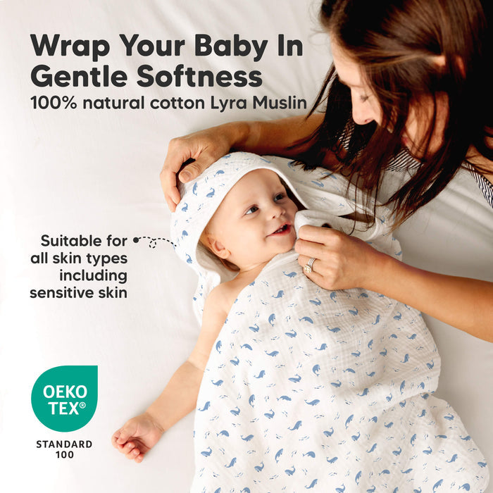 Wrap Your Baby In Gentle Softness - 100% natural cotton Lyra Muslin 
Suitable for all skin types including sensitive skin 
OEKO TEX Standard 100