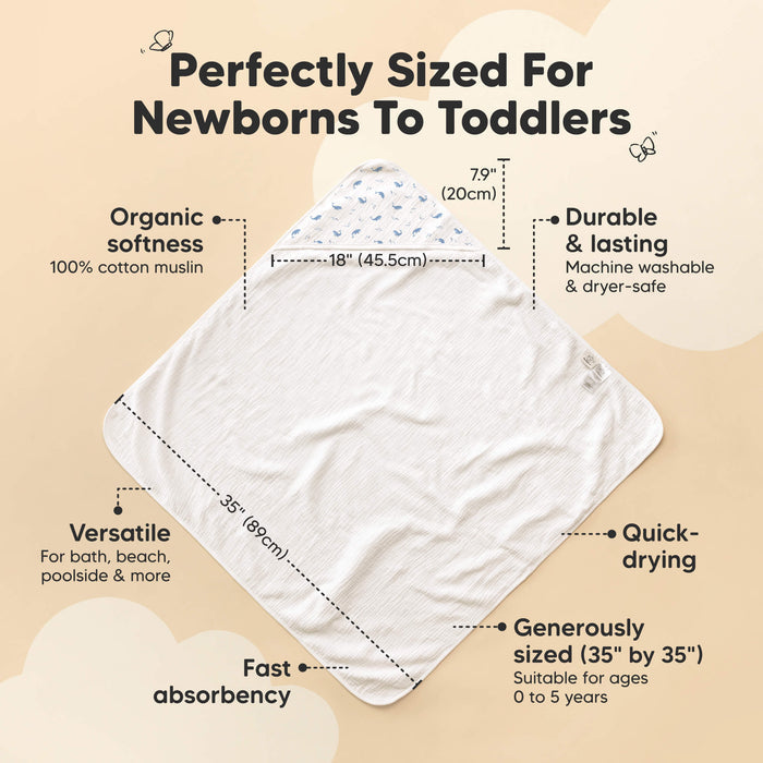 Perfectly Sized For Newborns To Toddlers 
Organic softness
Durable & Lasting 
Versatile
Fast absorbency 
Generously sized (35" by 35" or 30" by  30") 
Quick-drying