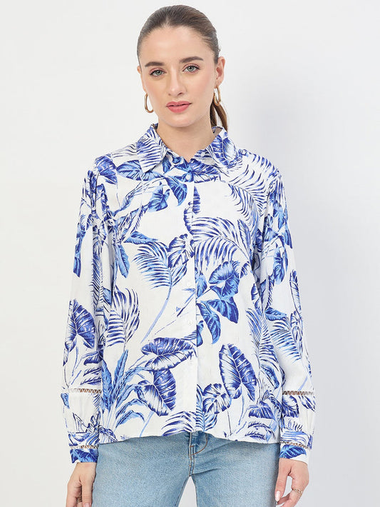 Madame Blue Printed Rayon Full Sleeve Shirt