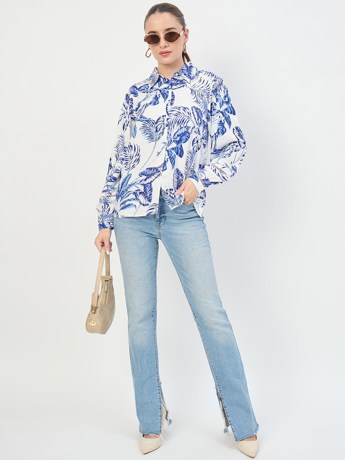 Madame Blue Printed Rayon Full Sleeve Shirt