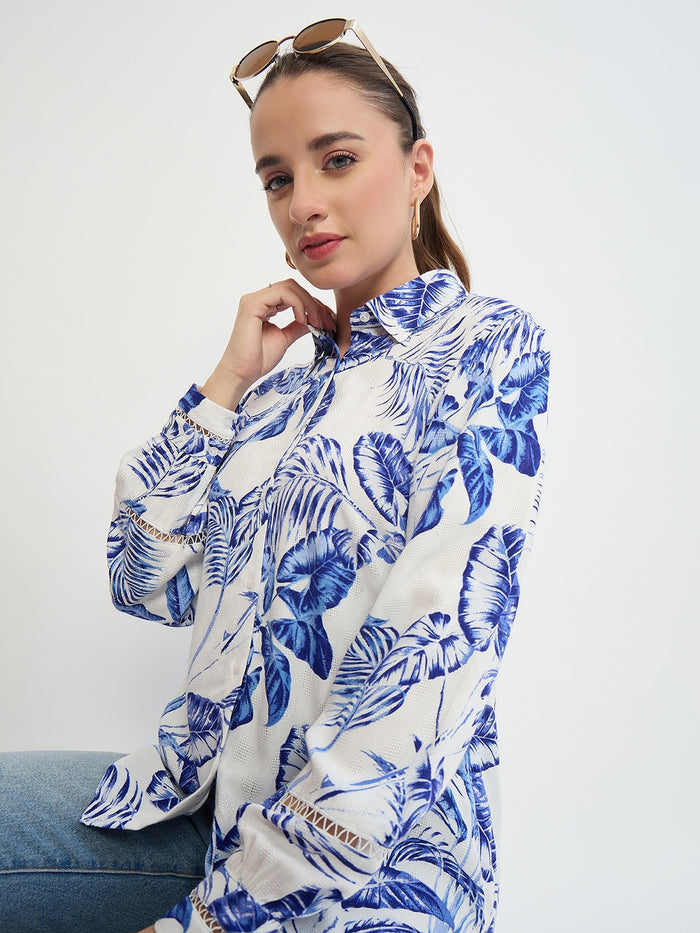Madame Blue Printed Rayon Full Sleeve Shirt