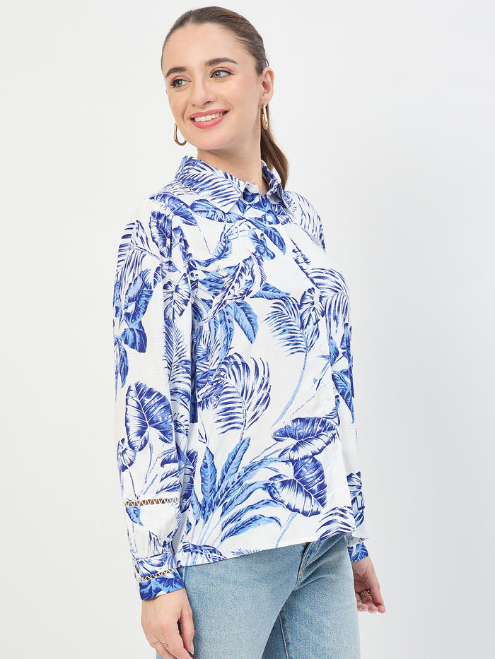 Madame Blue Printed Rayon Full Sleeve Shirt