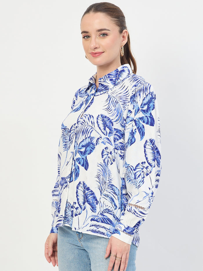 Madame Blue Printed Rayon Full Sleeve Shirt