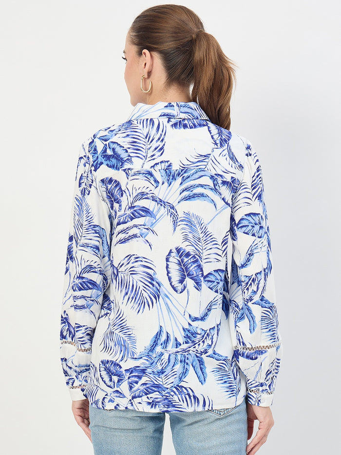 Madame Blue Printed Rayon Full Sleeve Shirt