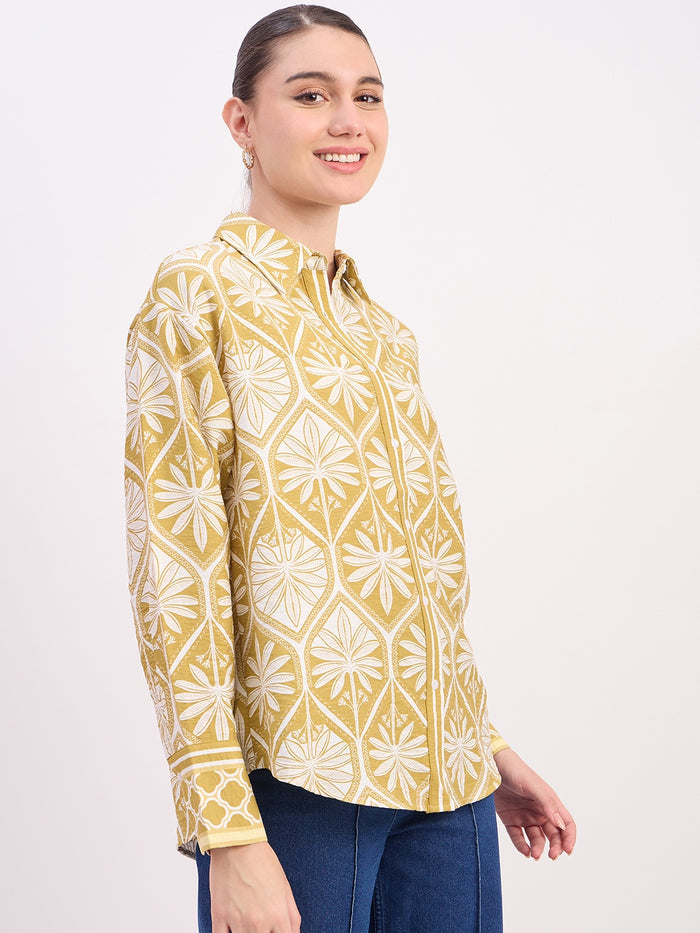 Madame Green Printed Rayon Full Sleeve Shirt