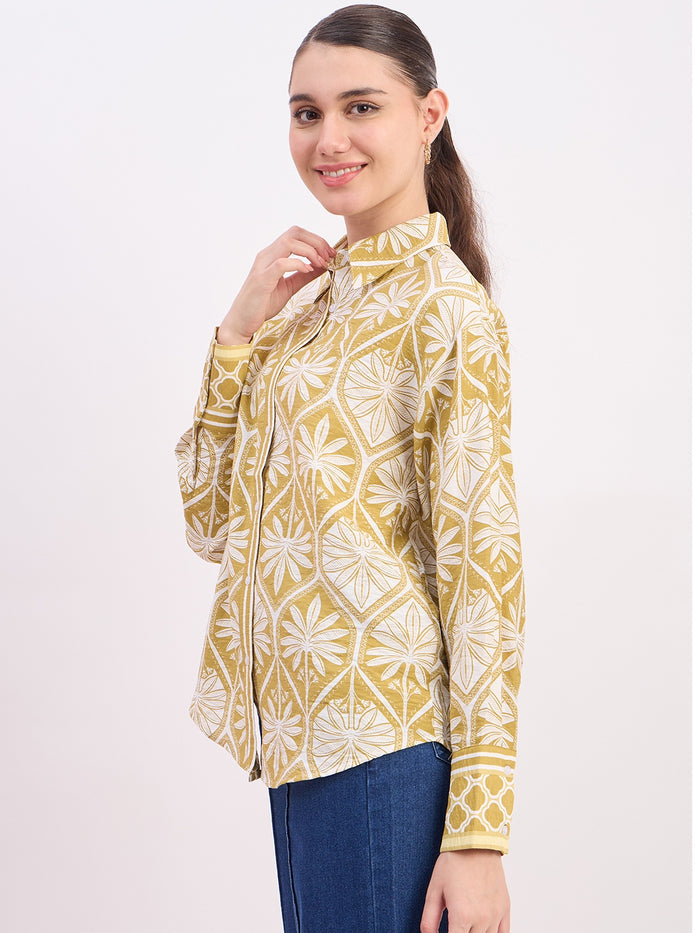 Madame Green Printed Rayon Full Sleeve Shirt