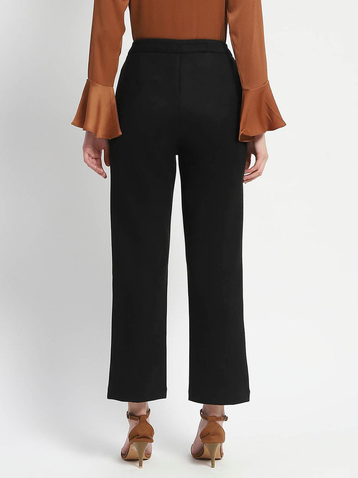 Madame Solid Black Pleated Gurkha Trousers