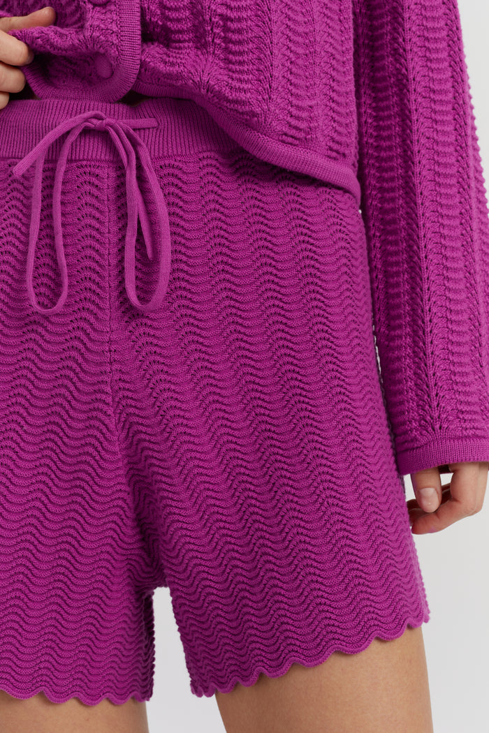 Magenta Cotton Crochet Shorts