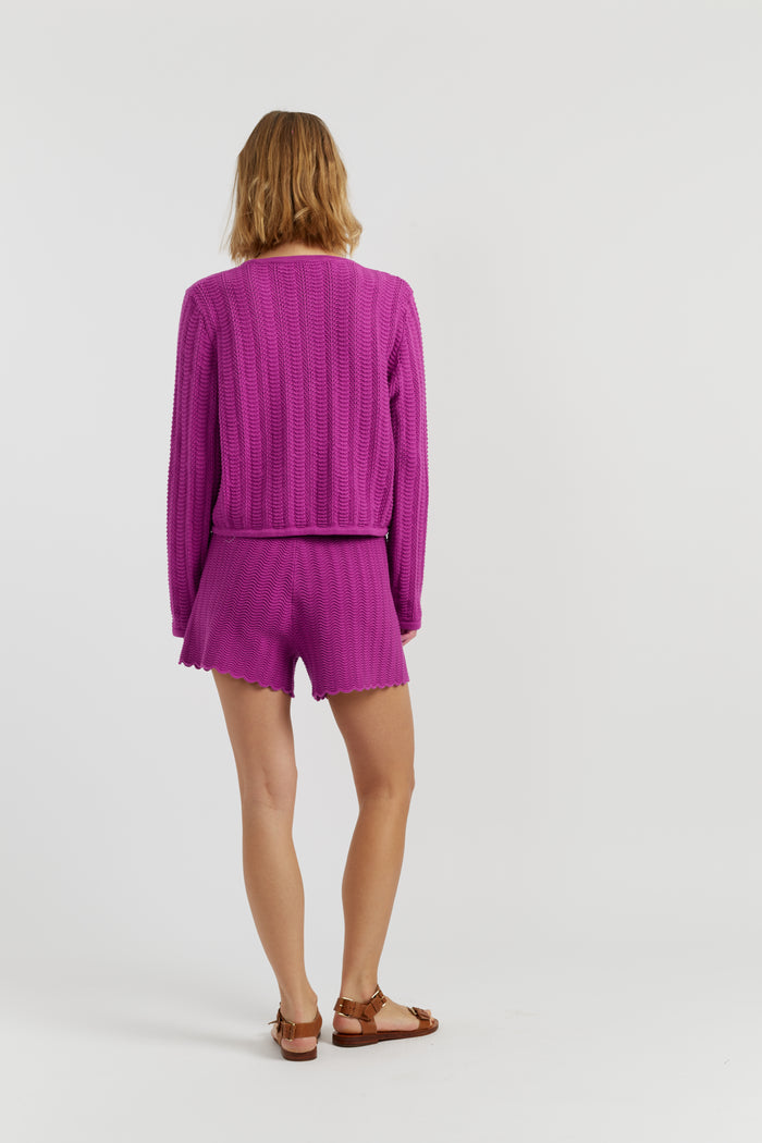 Magenta Cotton Crochet Shorts
