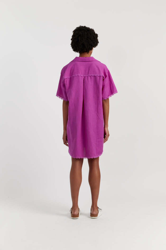 Magenta Linen-Blend Scallop Tunic Dress