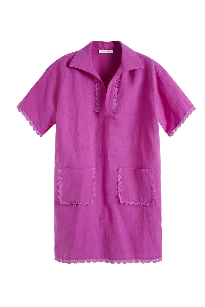 Magenta Linen-Blend Scallop Tunic Dress