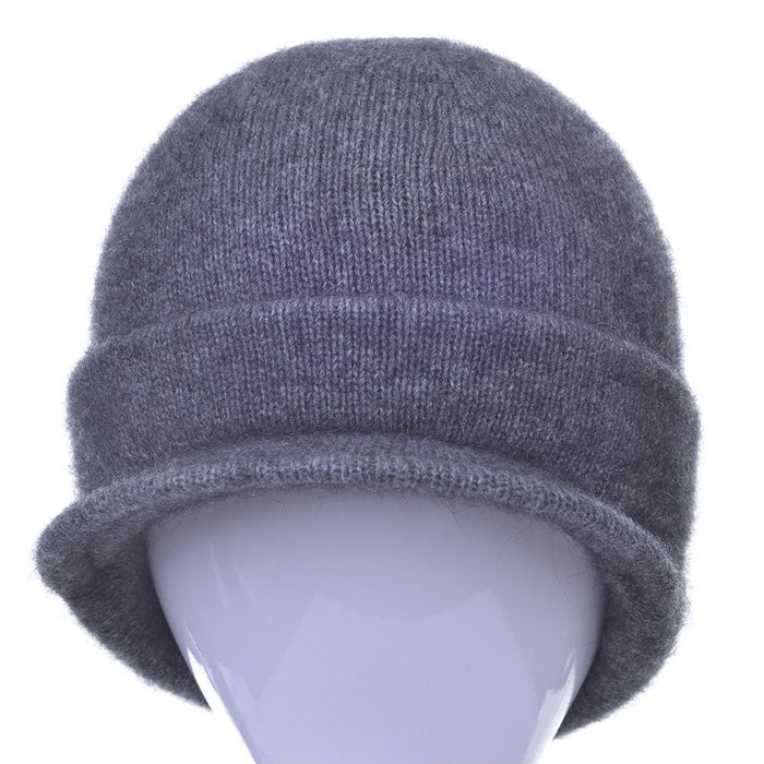 Merino and Possum Cap with Peak in colour pewter