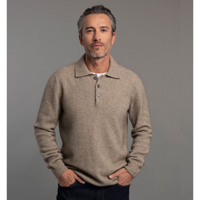 McDonald - Possum and Merino Stepped Stitch Polo (6639) Mocha