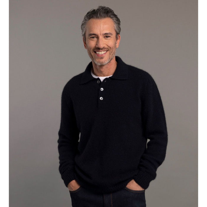 McDonald - Possum and Merino Stepped Stitch Polo (6639) Navy