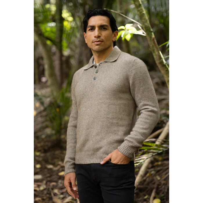 McDonald - Possum and Merino Stepped Stitch Polo (6639) Mocha