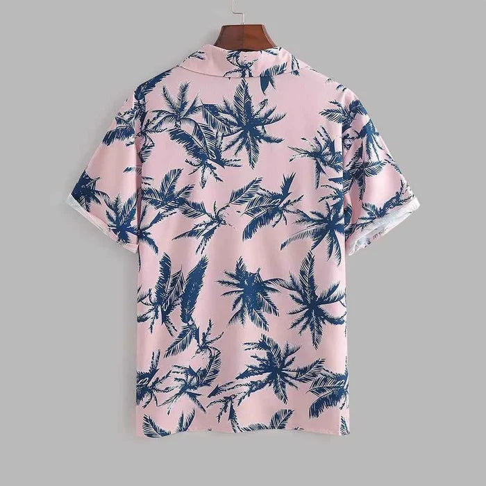 Men's Hawaiian outfit set in pink tropical print with matching shirt and shorts, product image 3 for comparison online today.