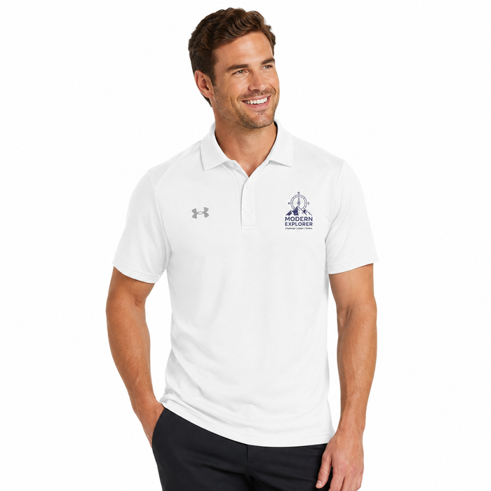 Under Armour men's polo t shirt with lightweight polyester texture, relaxed fit, collar and 3-button placket for smart casual