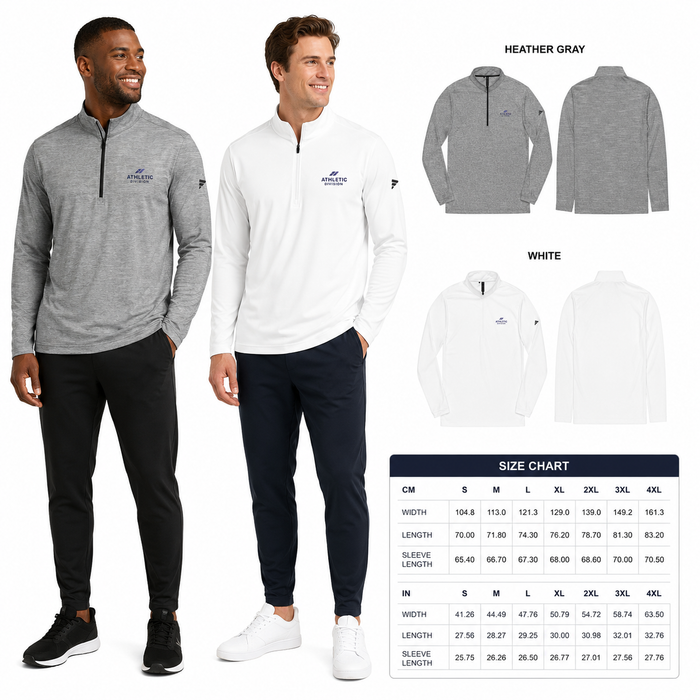 Men's athletic quarter zip pullover made with recycled materials, featuring moisture control, relaxed comfort and protection.