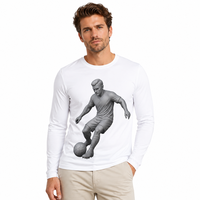 Men's long sleeve soccer shirt with 100% polyester fabric and quick-drying comfort for game days and casual everyday outings.