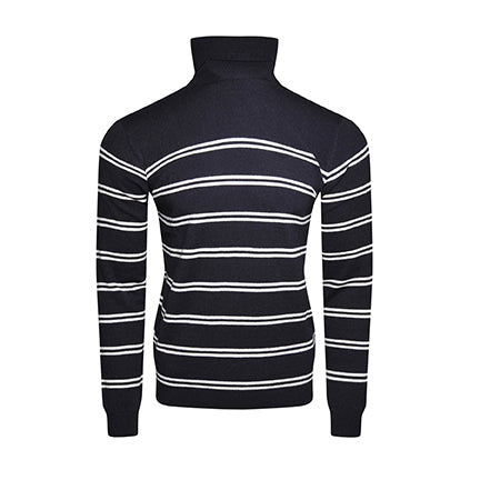 Men's Striped Roll Neck Knit Sweater