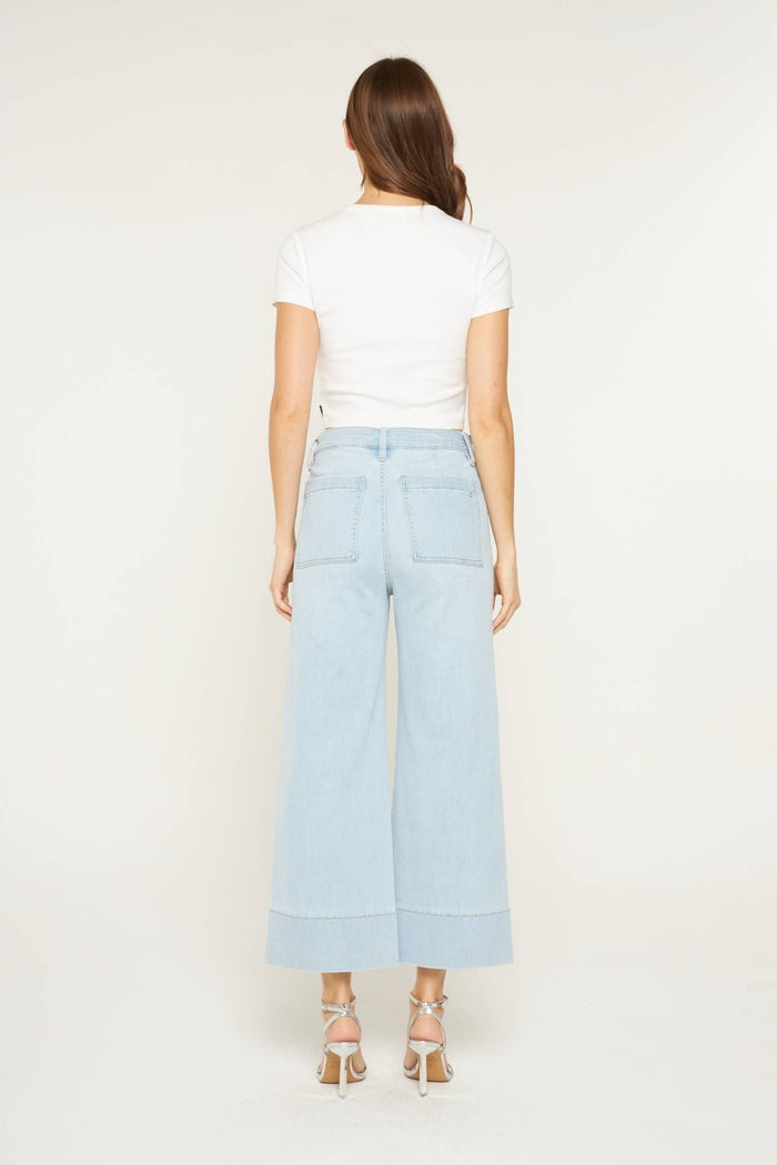 Style the Mica Denim High Rise Cropped Wide Leg With Patch Pocket Jeans exclusively at Born To Glam