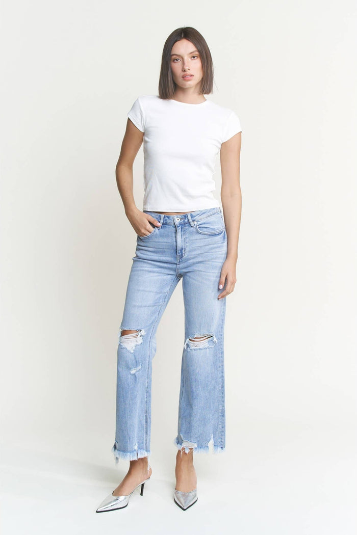Style the Mica Denim High Rise Distressed Jeans exclusively at Born To Glam