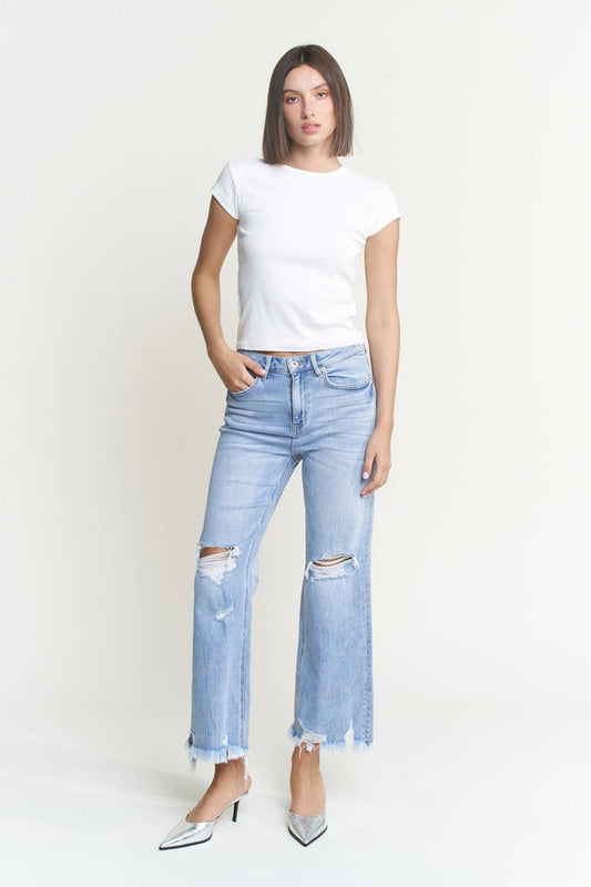 Style the Mica Denim High Rise Distressed Jeans exclusively at Born To Glam