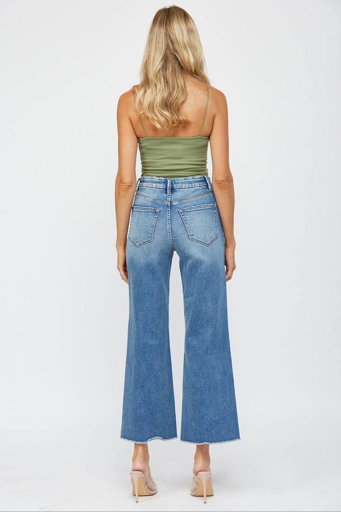 Style the Mica Denim Stretch High Rise Wide Leg Jeans exclusively at Born To Glam