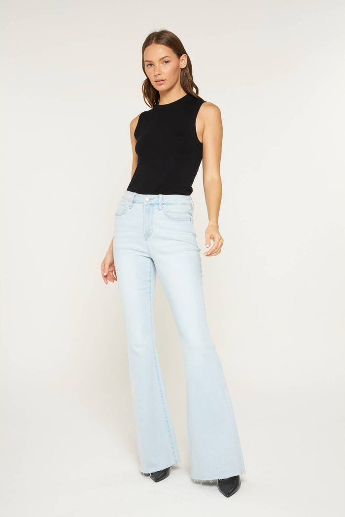 Style the Mica High Rise Flare With Raw Hem exclusively at Born To Glam