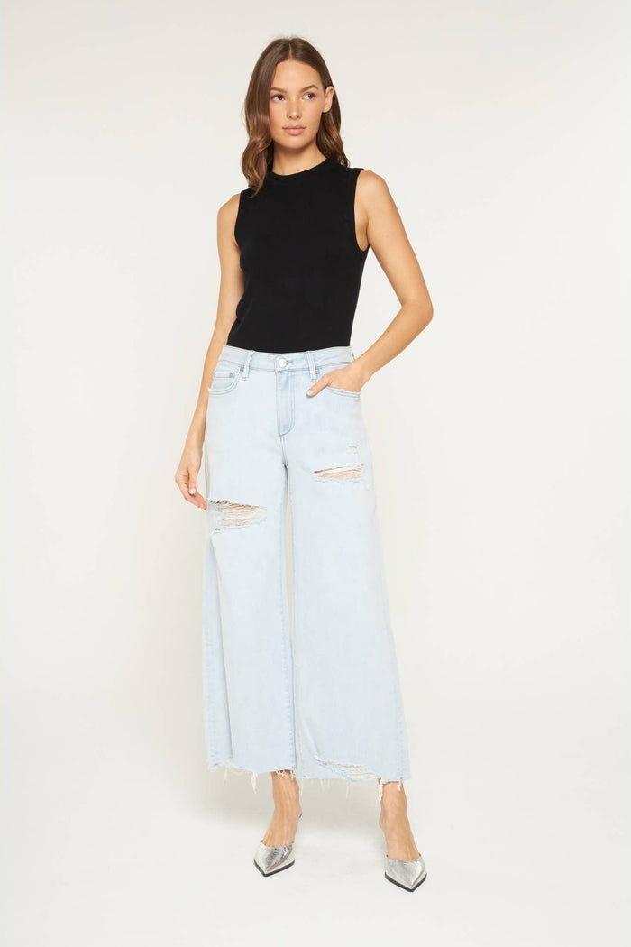 Style the Mica High Rise Wide with Distressed Leg exclusively at Born To Glam