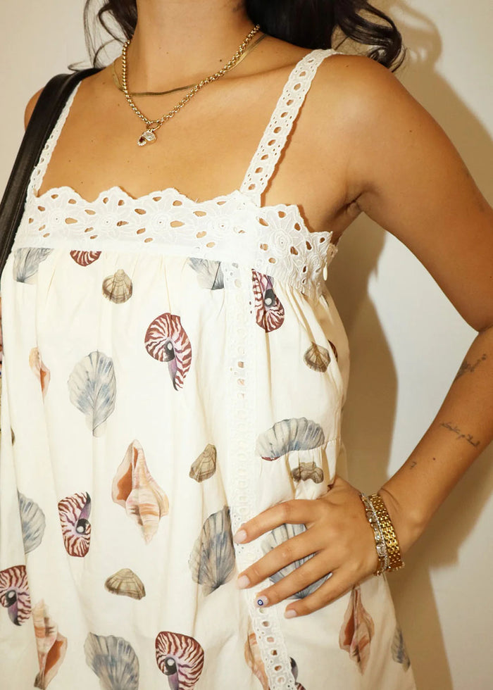 Michelle Seashell Lace Trim Maxi Dress - Cream