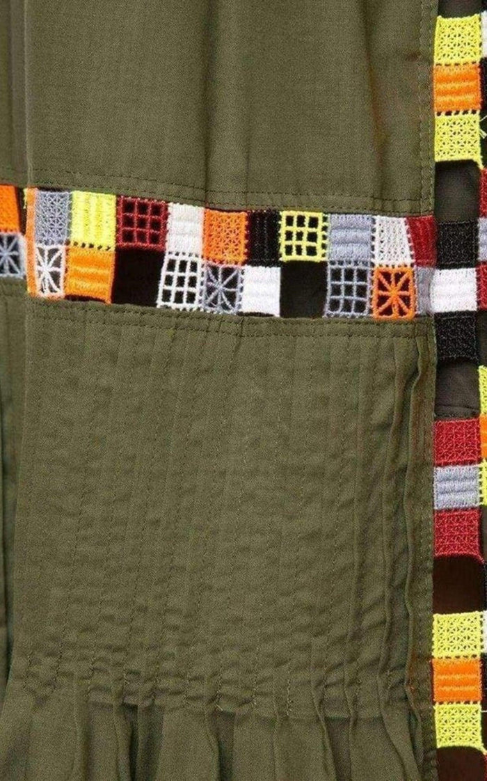 Sacai Military Green Embroidered Long Skirt - Runway Catalog