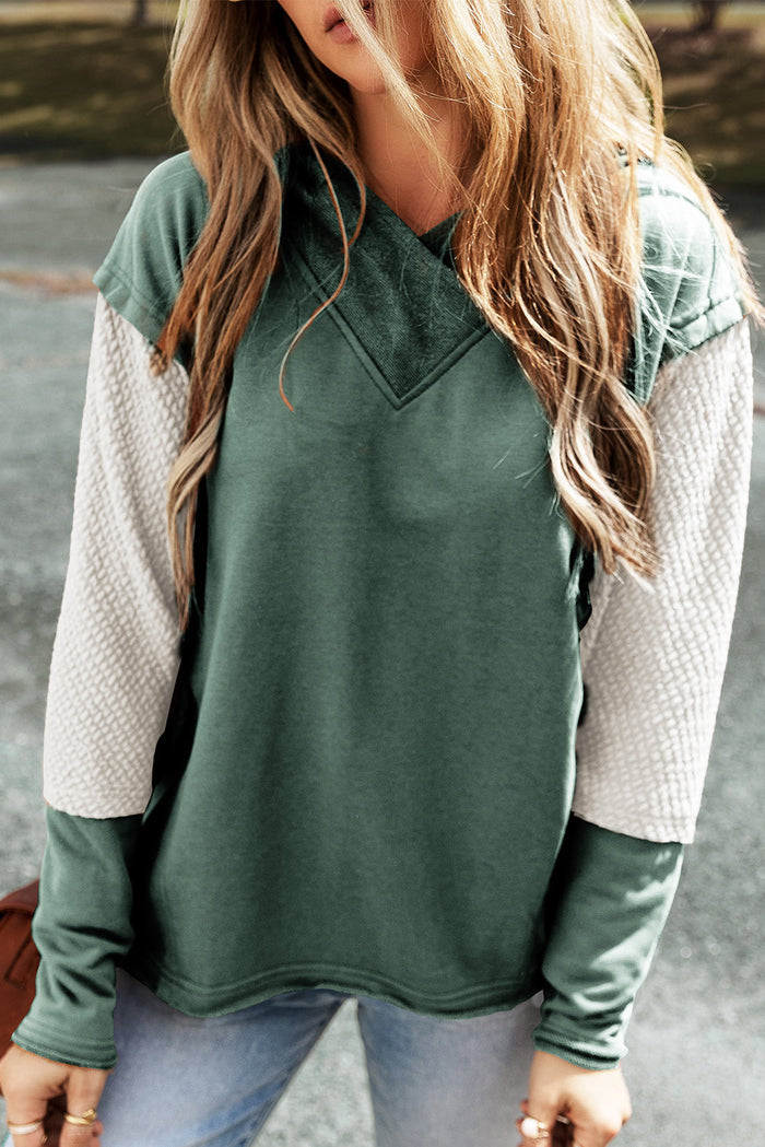 Mist Green Contrast Sleeves Patchwork Colourblock Hoodie - MIST GREEN / S / 50% POLYESTER + 50% COTTON