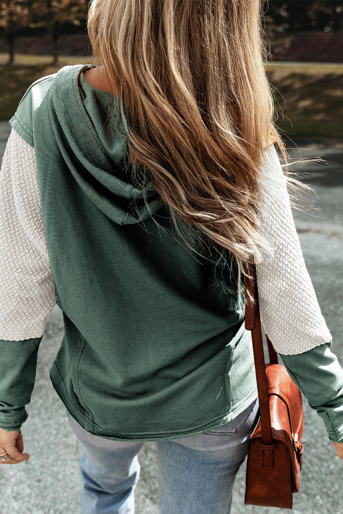 Mist Green Contrast Sleeves Patchwork Colourblock Hoodie - Tops/Sweatshirts & Hoodies