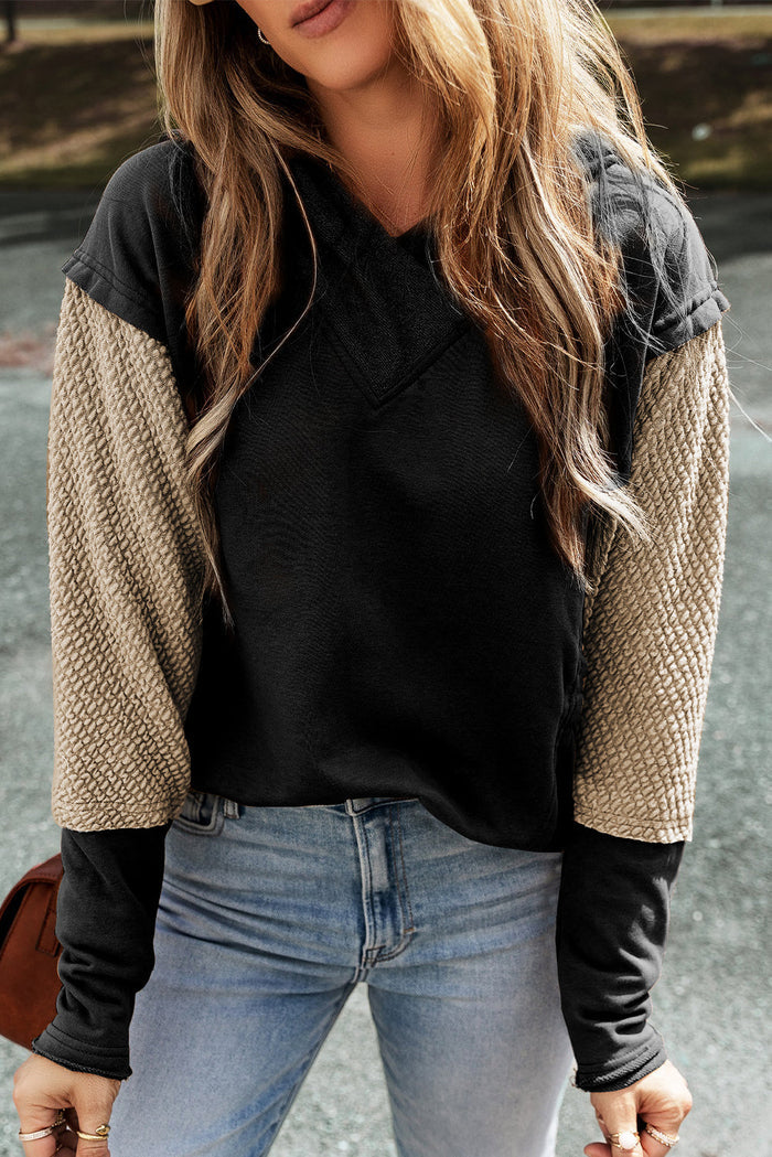 Mist Green Contrast Sleeves Patchwork Colourblock Hoodie - Tops/Sweatshirts & Hoodies