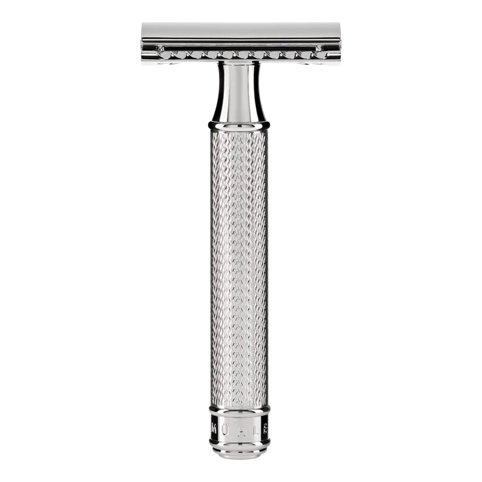 Mühle R89 lukket kam barberhøvel i forkrommet messing med diamantmønster