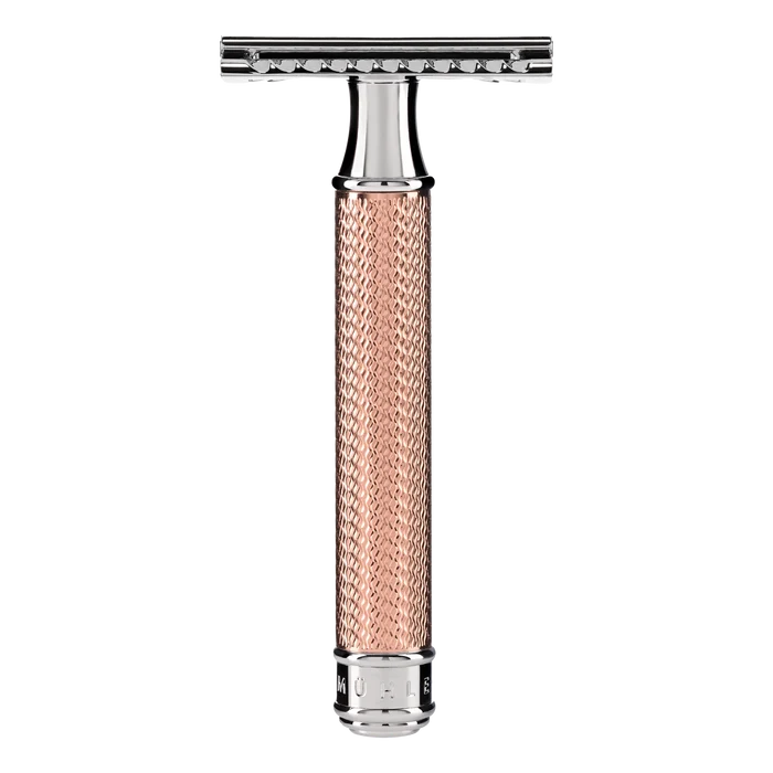 Mühle R89 barberhøvel i rosa gullfarget forkrommet messing med diamantmønster