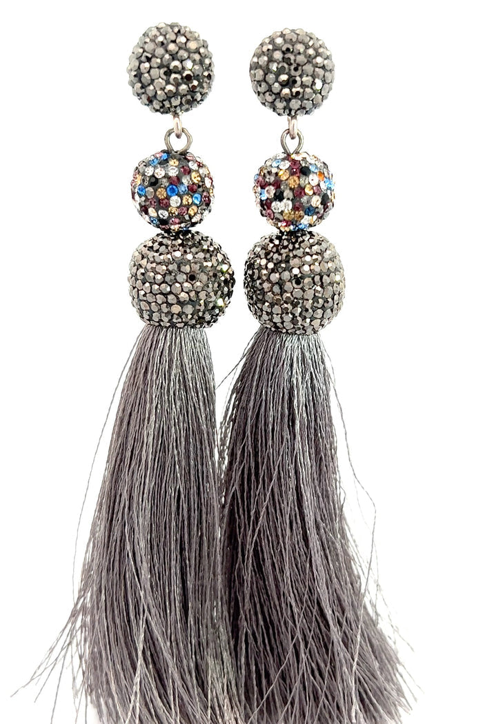 Multicolor & Silver Sterling Silver Gray Thread Tassel Earring - Born To Glam