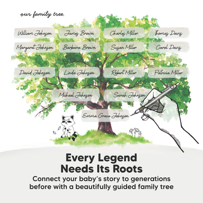 Every Legend Needs Its Roots
Connect your baby’s story to generations before with a beautifully guided family tree