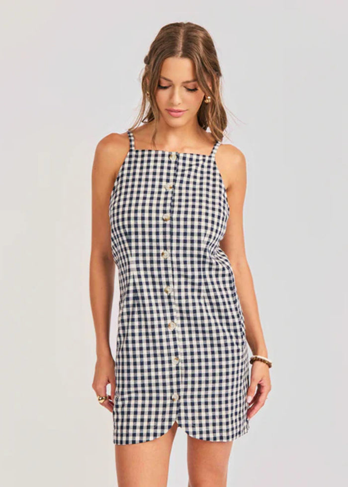Mustang Gingham Mini Dress - Navy
