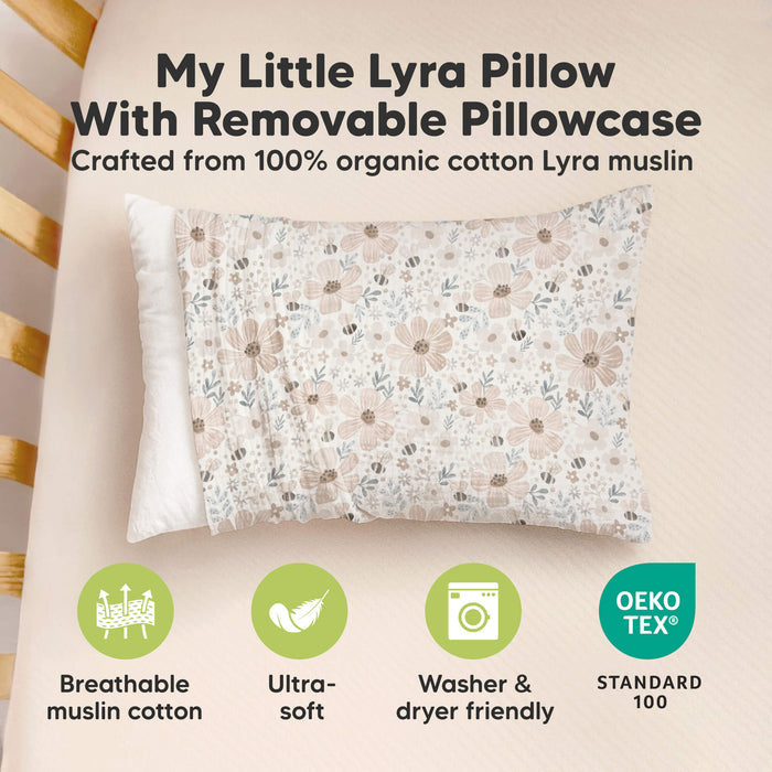 My Little Lyra Pillow With Removable Pillowcase, Crafted from 100% organic cotton Lyra muslin, Breathable muslin cotton, Ultra-soft, Washer & dryer friendly, OEKO TEX Standard 100
