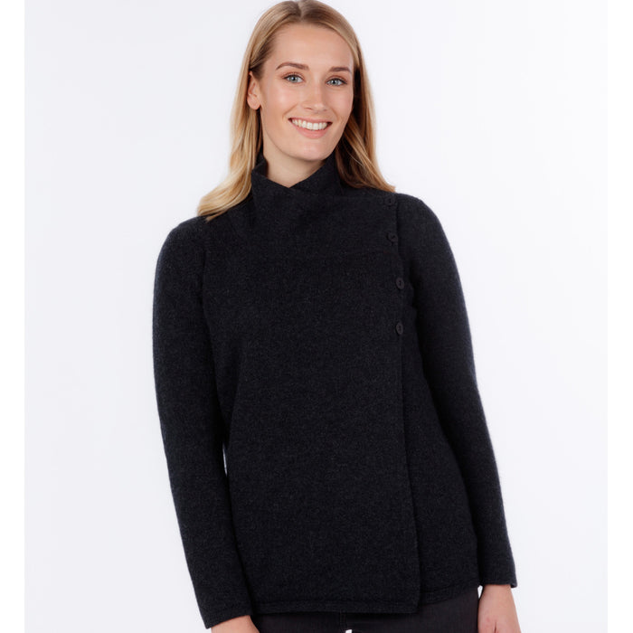 Native World - Merino & Possum Asymmetric Jacket (NS664)Charcoal
