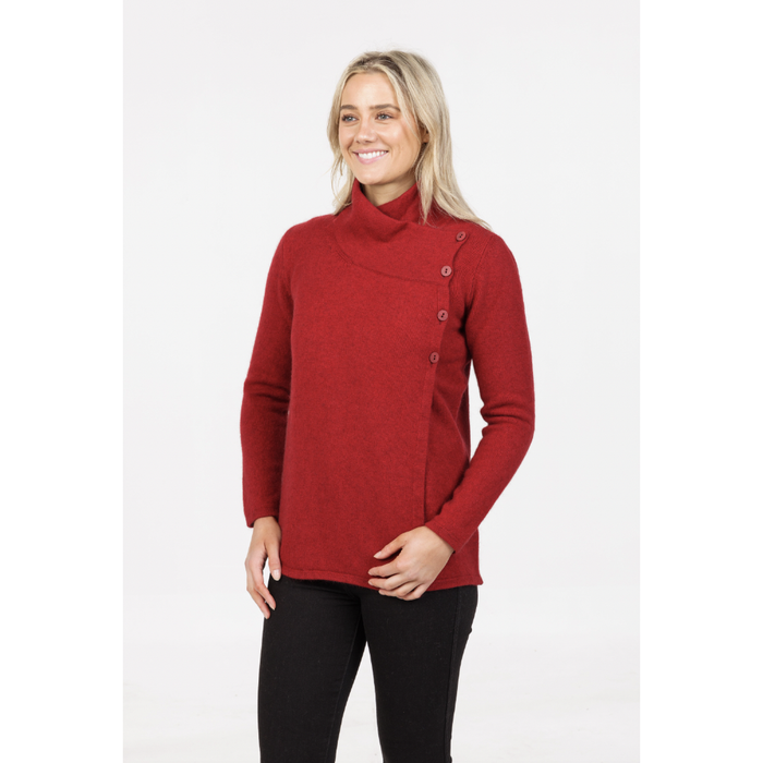 Native World - Merino & Possum Asymmetric Jacket (NS664)Berry