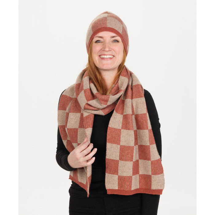 Native World - Merino & Possum Chequerboard Scarf (NX875) Rosewood