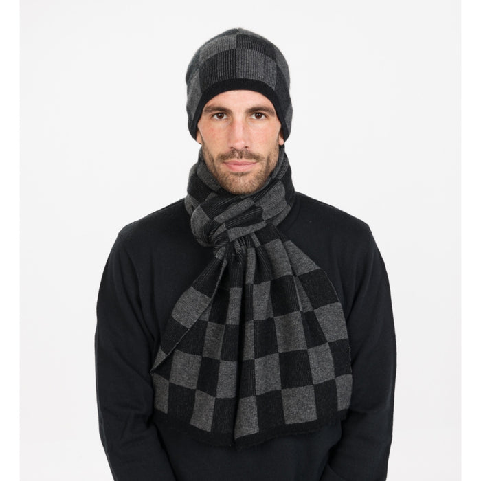 Native World - Merino & Possum Chequerboard Scarf (NX875) Black