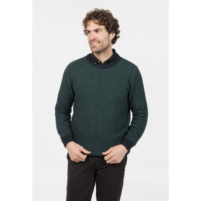Native World - Merino & Possum Mens Textured Crew (NE428) Deep Sage.