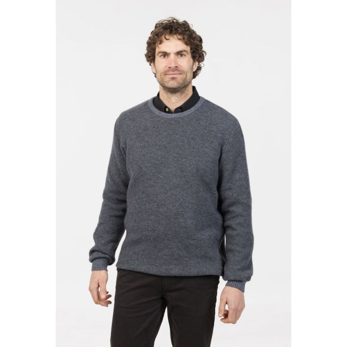 Native World - Merino & Possum Mens Textured Crew (NE428) Sky