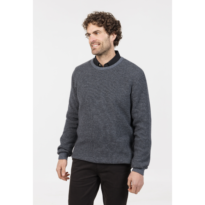 Native World - Merino & Possum Mens Textured Crew (NE428) Sky